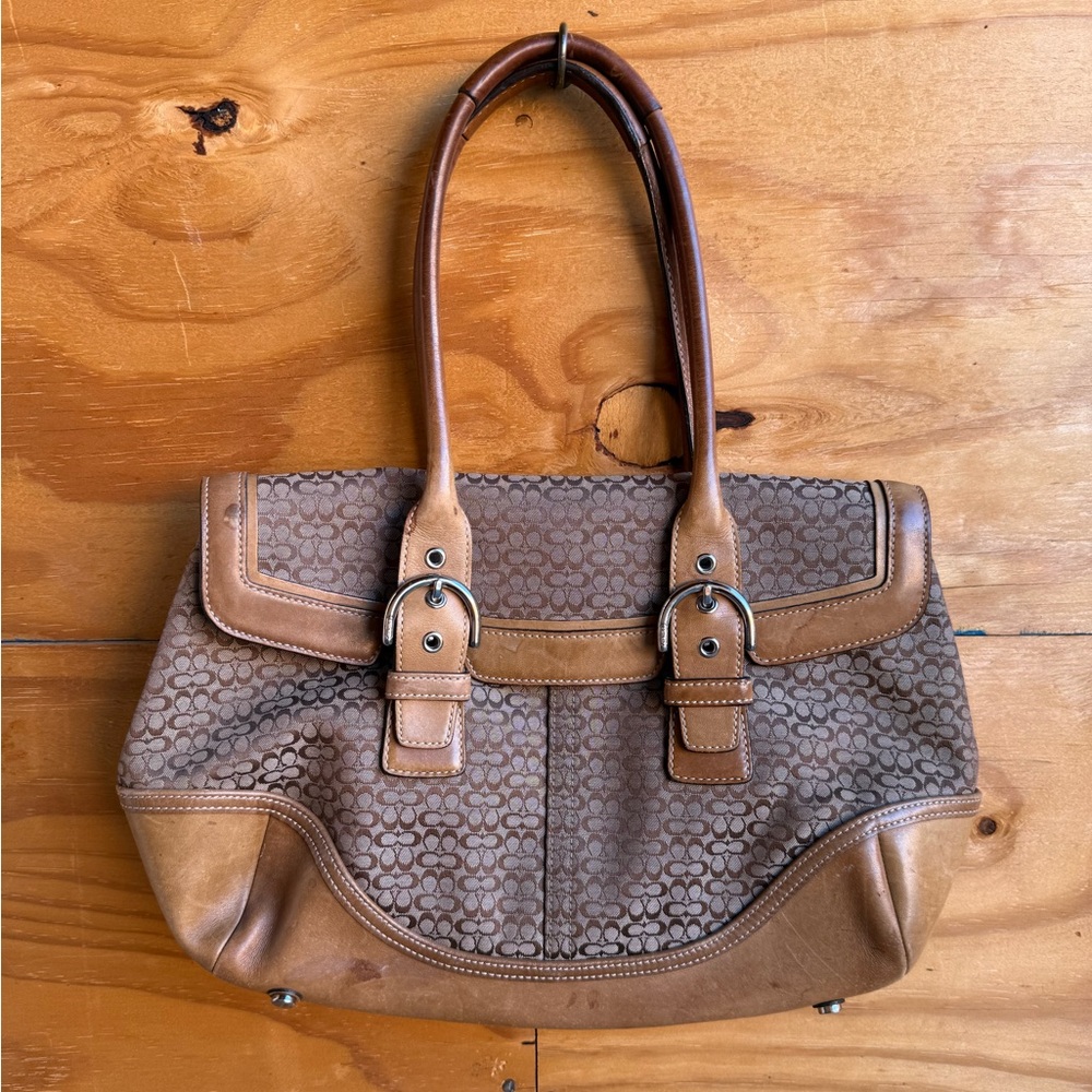 COACH Vintage 7080 Soho Signature Brown Canvas Leather Tote Shoulder Bag Auth